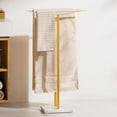 thumbnail image 3 of Bathroom Towel Rack Freestanding Floor Stand: Gold 36in 2‑Bar Weighted Marble Base Towel Holder, Rustproof 304 Stainless Steel Drying Rack for Bath&Hand Towels, No‑Drill Slim Organizer, Spa Pool, 3 of 17