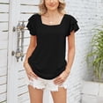 thumbnail image 2 of Camiseta de Mujer Cuello Cuadrado Color Puro Volantes Manga Corta Blusa Superior para Viajes de Verano Negro XL, 2 of 6