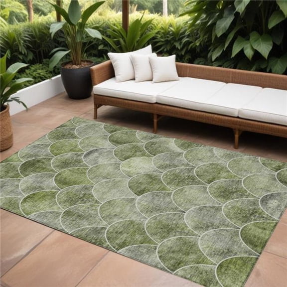 HomeRoots 577676 8 x 10 ft. Abstract Washable Indoor & Outdoor Rectangle Area Rug, Green & Ivory