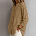 thumbnail image 4 of Cmfcve Button Down Shirts for Women Cotton Blend 3/4 Sleeves Dressy Tops Work Casual Solid Collared Blouses, 4 of 6