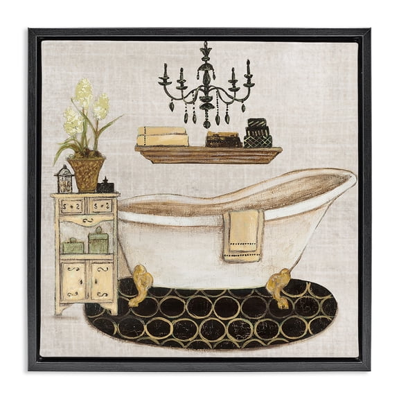 Stupell Industries Farmhouse Serene Vintage Bathtub Black Floating Frame Canvas Art, 18 x 18, by Janet Tava