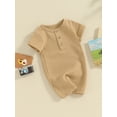 thumbnail image 3 of Bslissey Baby Boys Girls Summer Jumpsuit Short Sleeve Solid Color Romper Shorts Infant Casual Crew Neck Button Bodysuit 3M 6M 12M 18M 24M Toddler Daily Clothes, 3 of 8