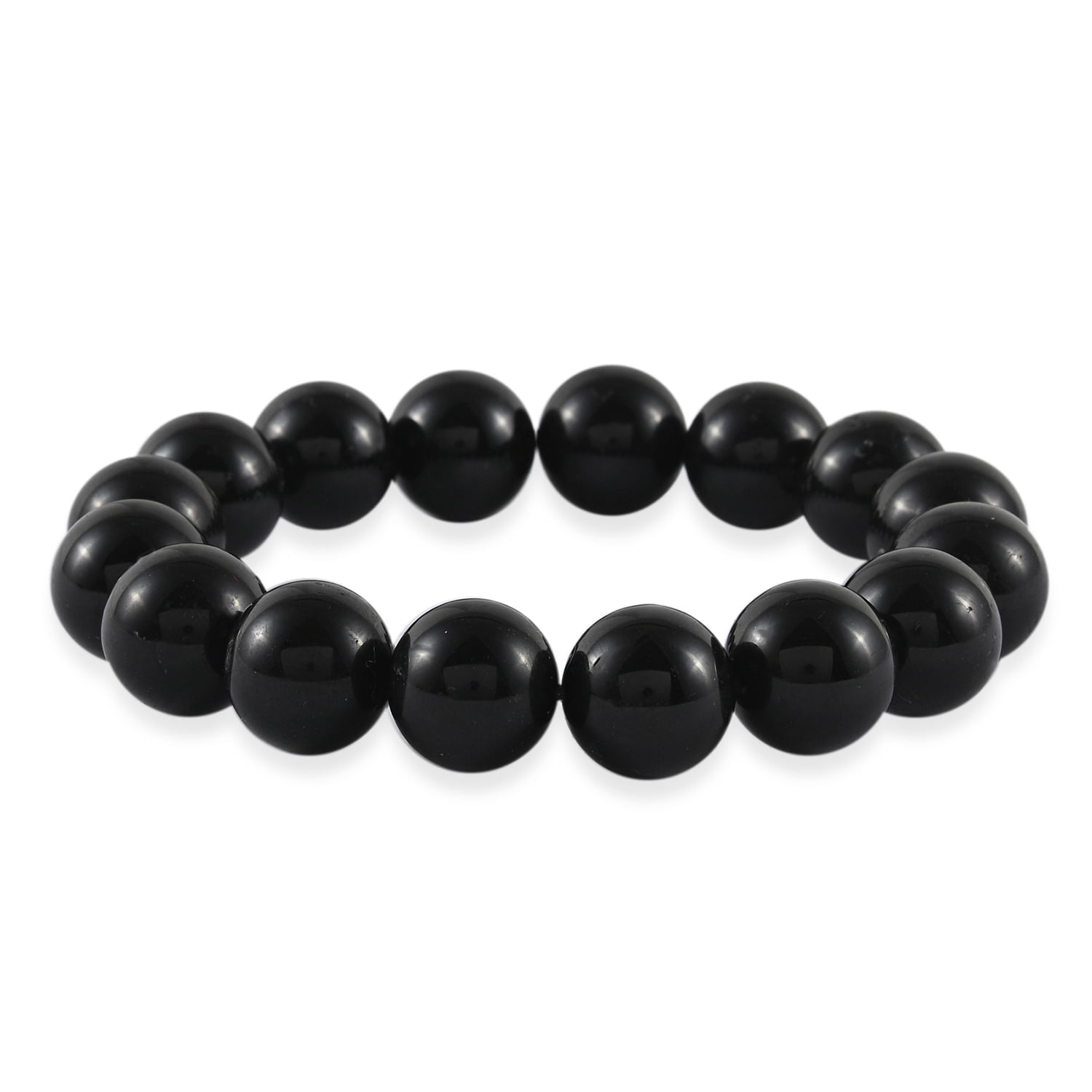 Bracelet Extensible En Tourmaline Noire - Perles, Sans Fermoir, Longueur Ajustable, Neuf Sans Emballage
