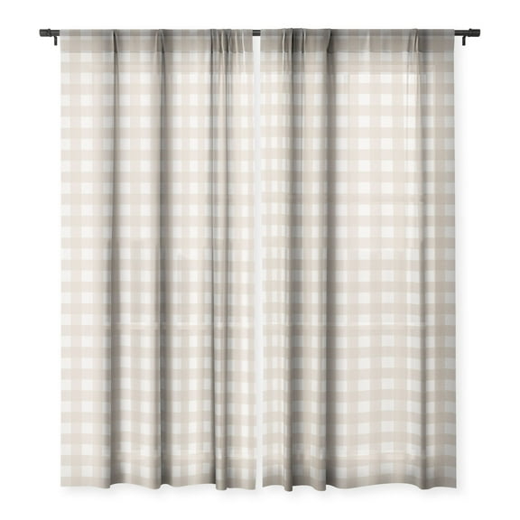 Society6 Alisa Galitsyna Gingham Cloth Beige Checks Single Panel Sheer Window Curtain 50" x 84"