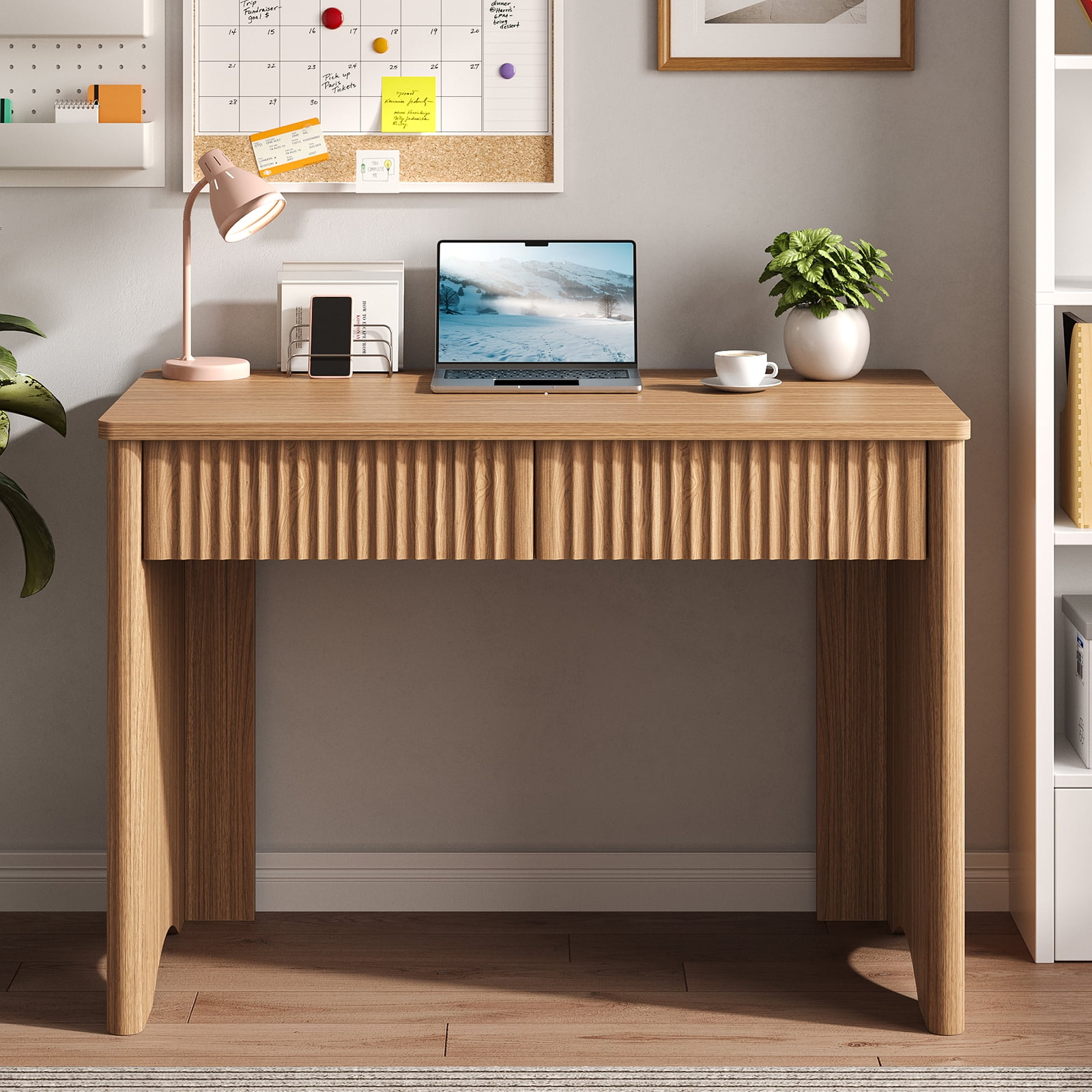 Bestier Computer Desk with 2 Storage Drawers,Home Office Writing Study Desk PC Table for Small Space,Brown Oak