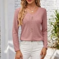 thumbnail image 5 of aidice Tops for Women Eyelet V Neck Long Sleeve Button Fitting Comfy Solid Color Casual Tee Shirts, 5 of 7