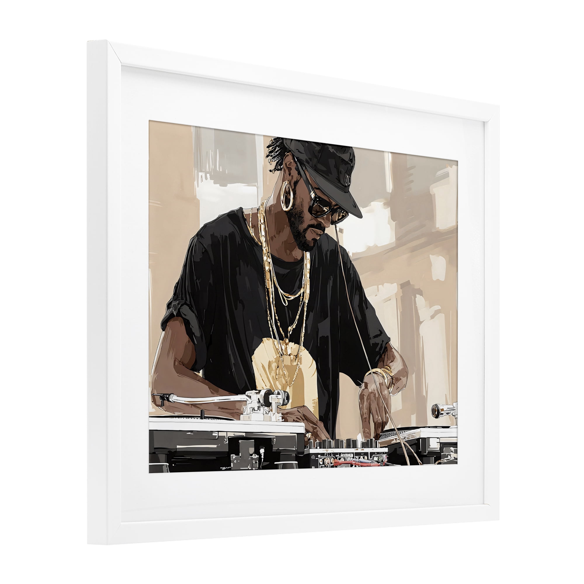 Stupell Industries Timeless DJ with Urban Rhythm White Framed Print Under Glass, design by Franklyn Gregory