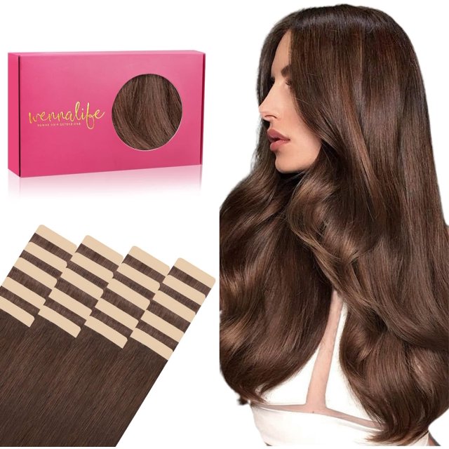 GFDYREE Extensions de Cheveux à Ruban WENNALIFE pour Femmes, 20 Pcs 50g 24 Pouces Brun Chocolat Extensions de Cheveux à Ruban Extensions de Cheveux Humains Rallonge Cheveux Humain Lisse Extensions de Cheveux Invisibles Real Huma