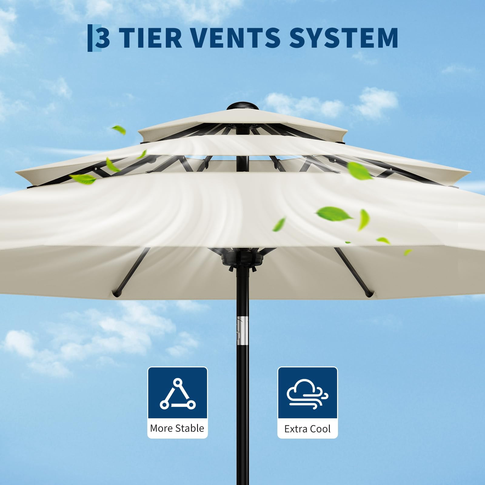 QinaQin Vented Patio Umbrella,8 Sturdy Ribs,Easy Crank & Tilt,Outdoor Market Table Parasol,Beige