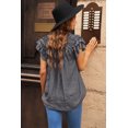 thumbnail image 1 of ABPHQTO Top gris con cuello en V y cordón con volantes en capas para mujer, 1 of 5