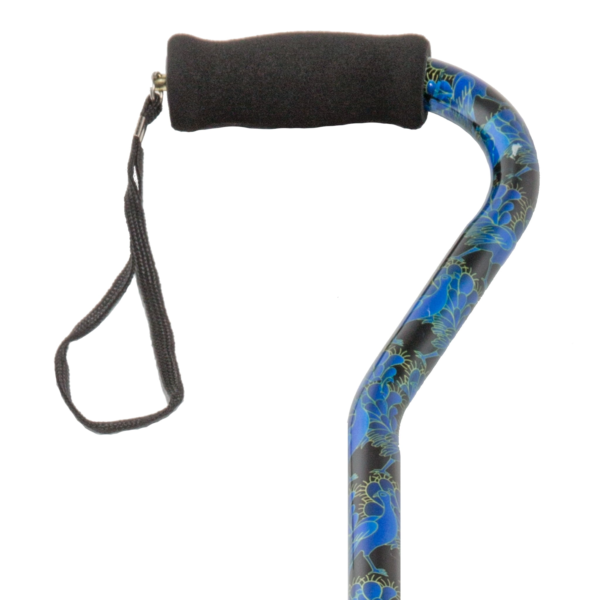 PCP Adjustable Cane, Designer Print, Offset Handle, Wrist Strap, Blue
