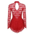 thumbnail image 2 of YONGHS Women's Floral Lace Ballet Dance Skirted Leotard Long Sleeve Figure Ice Skating Dress Red Medium, 2 of 7