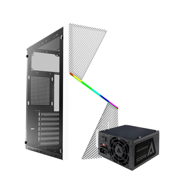 Gabinete ACTECK DRACO GM450 ATX Media Torre Fuente 500W Cristal Templado Blanco AC-935722 blanco