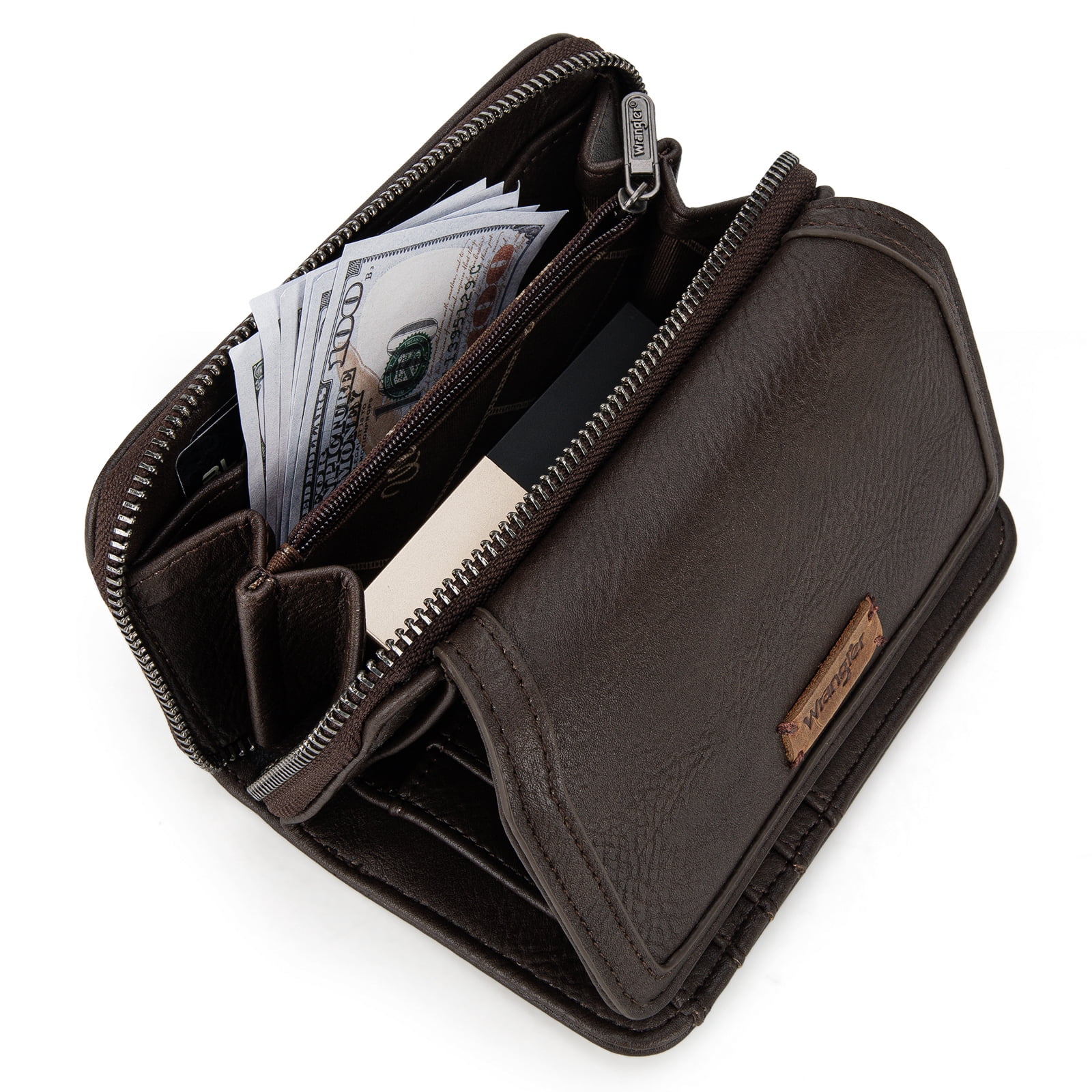 Wrangler Wallet Purse for Women Minimalist Wristlet Wallet with RFID Blocking Credit Card Holder, Coffee