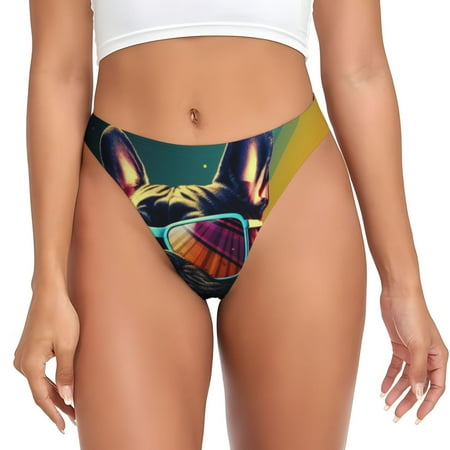 Rateoe Retro Bulldog Sunglasses Pattern Seamless Women Underwear Thongs No Show Ladies Thong No Line Breathable Comfortable Panties Undies for Women-Small
