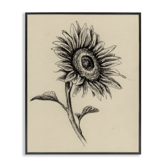 Stupell Industries Sunflowers in Charcoal Black Framed Giclee Art, design by Leah Noel Art
