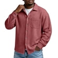 thumbnail image 5 of ZCFZJW Men's Button Down Shirt Texture Wrinkle Free Shirts Long Sleeve Waffle Untucked Shirt with Pockets Lightweight Thin Jackets Tops Watermelon Red S, 5 of 8