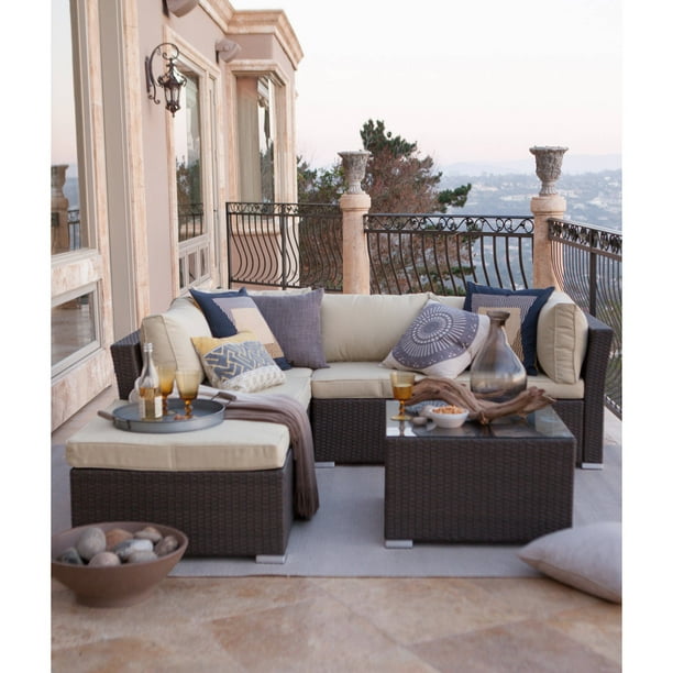 Incadozo 5-Piece Outdoor Wicker Sectional Sofa Set, Rustic ...