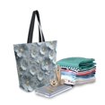 thumbnail image 2 of Open Top Canvas Tote Bag with Zipper Reusable Shopping Bag 13.5x15" Roomy Carryall Silver Flowers Pattern, 2 of 9