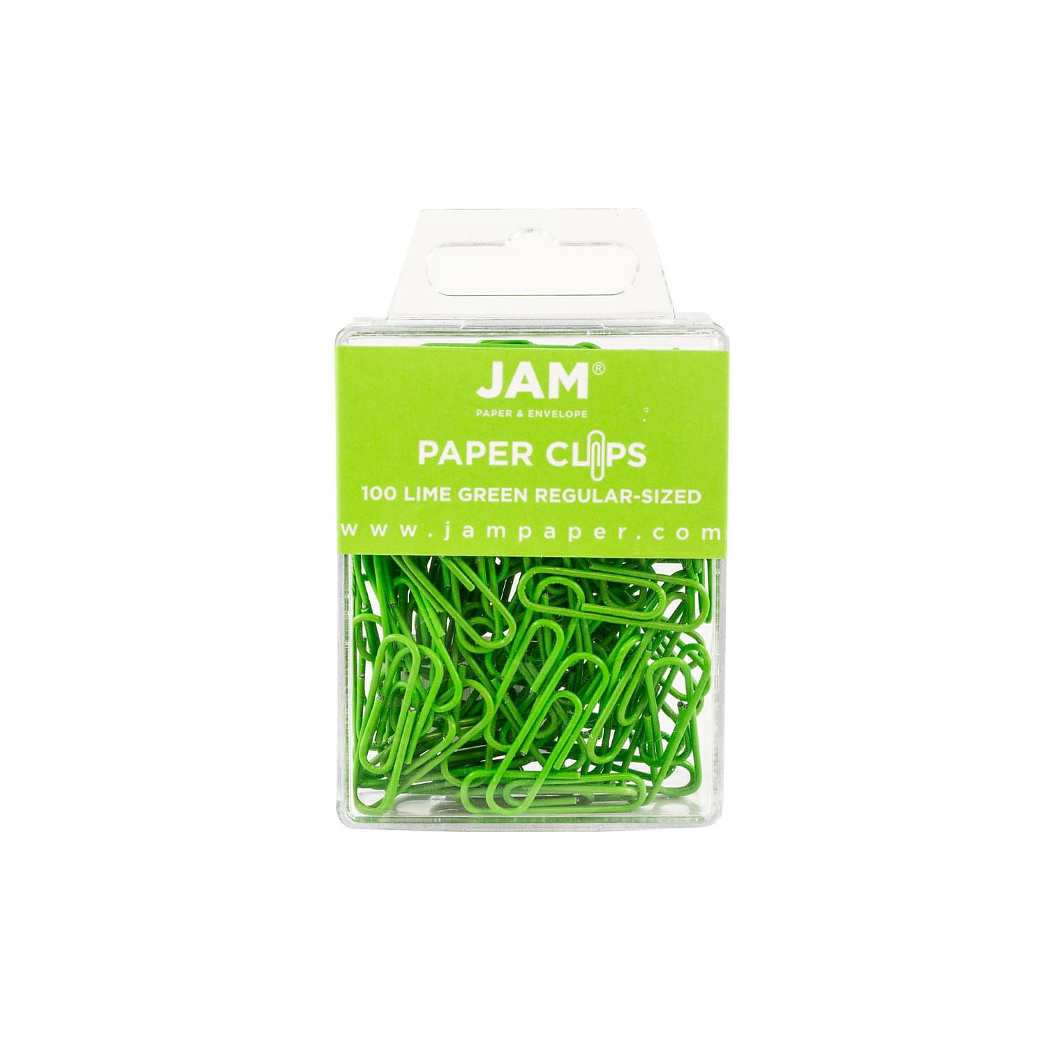 JAM Paper Small Paper Clips Lime Green 3 Packs of 100 (21830624B)