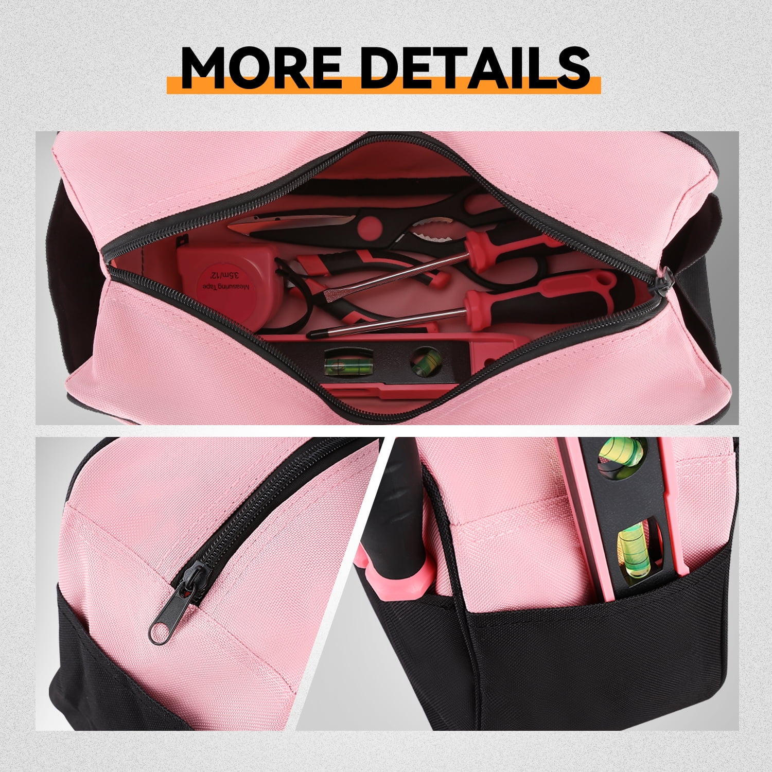 7-Piece Tool Set - Portable Household Hand Tool Kit with Wide Mouth Canvas Storage Bag for DIY Home Repairing, Gift for Women Girls Ladies, Pink