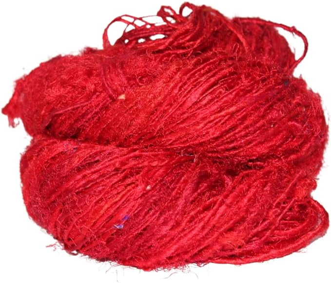Knitsilk Premium Recycled Sari Silk Yarn - Red Shade 165 Yards, 100 gms | Good for Knitting, Crocheting and Jewelry Making(Pack of 5)