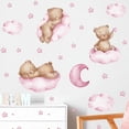 thumbnail image 2 of Lindas pegatinas de pared de oso de bebé durmiendo rosas, sacinora, luna y estrellas, calcomanías de pared de vinilo extraíbles para niñas, niños, bebé, cuarto de bebé, habitación de niños pequeños, 2 of 3