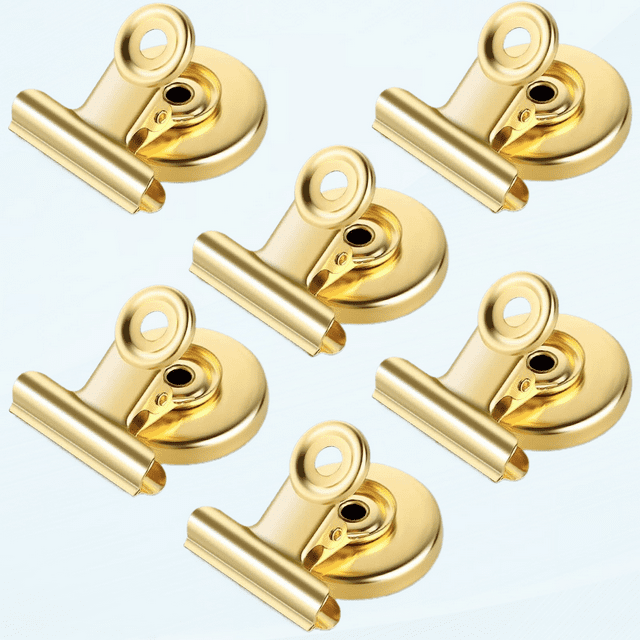 6 Pack Magnetic Clips for Fridge, Refrigerator Magnets Clips Magnetic Clips Heavy Duty, Strong Fridge Magnet Clips for Fridge, Whiteboard, Office, School, Kitchen - (Gold)
