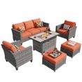thumbnail image 2 of Ovios 6 Piece Outdoor Patio Sectional Furniture with 42" Fire Pit Table Rattan Wicker Conversation Set with Propane Gas Fire Pit Patio Sofa Outdoor Chairs for Backyard Balcony, 2 of 7