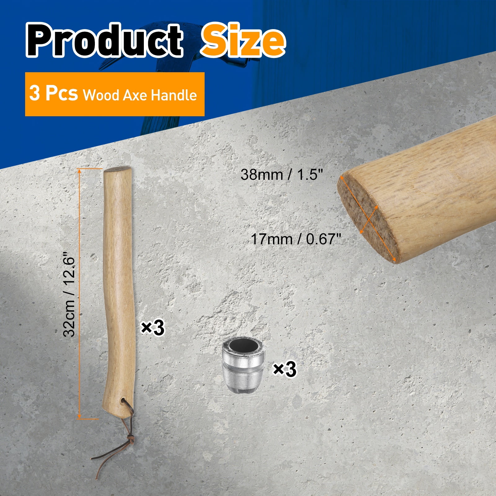 Uxcell 3pcs Wood Axe Handle Replacement 12.6" Universal Hickory Hatchet Handle with Round Wedge for Camping Gardening Axe