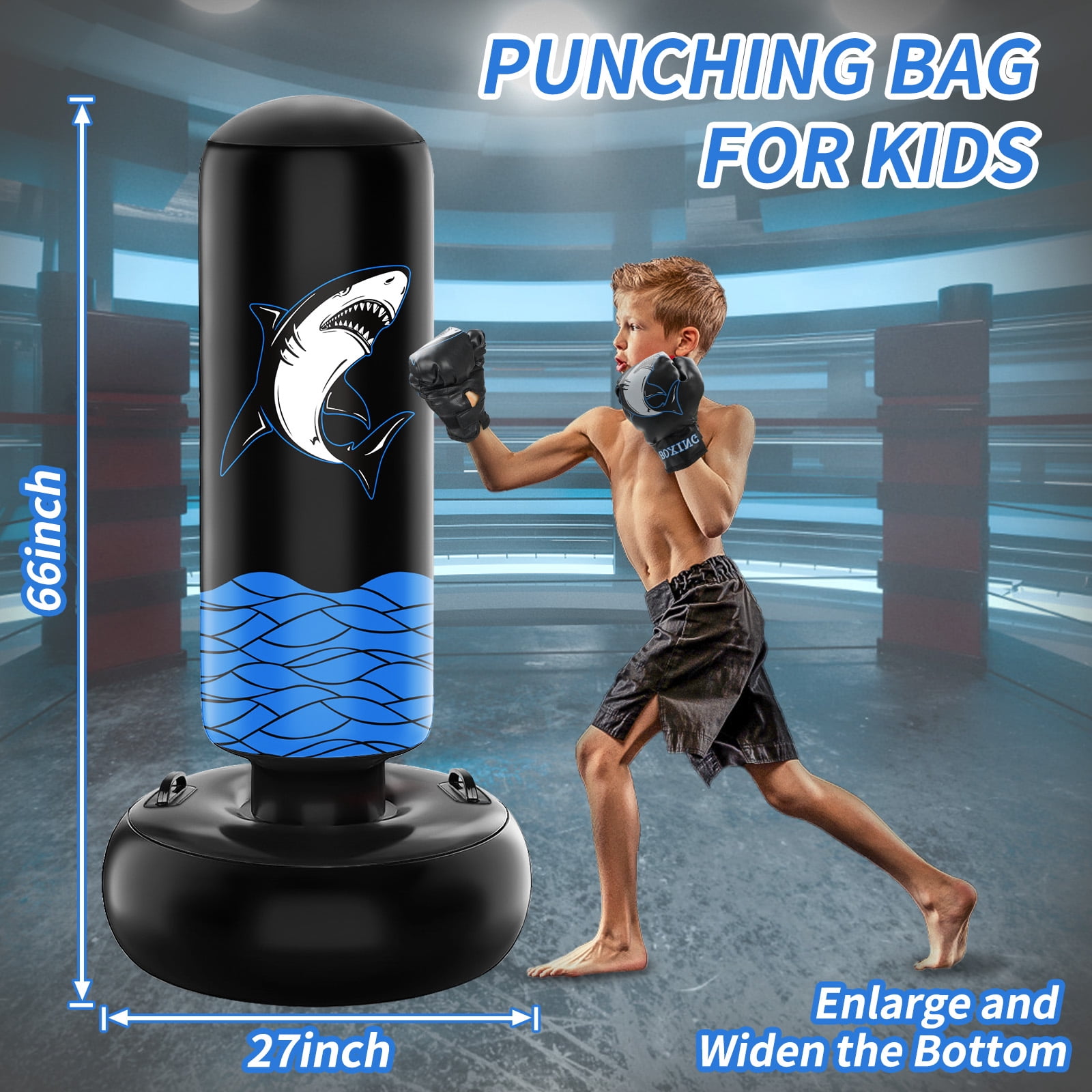 JUOIFIP Kids Inflatable Freestanding Punching Bag, 1.18lb, Blue