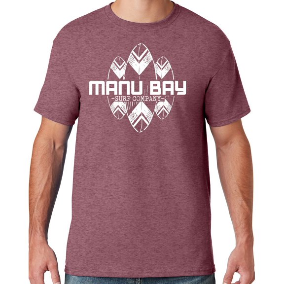 Mens Manu Bay Surf Company WHITE SURFBOARDS T-shirt, 4XL Vintage Heather Maroon