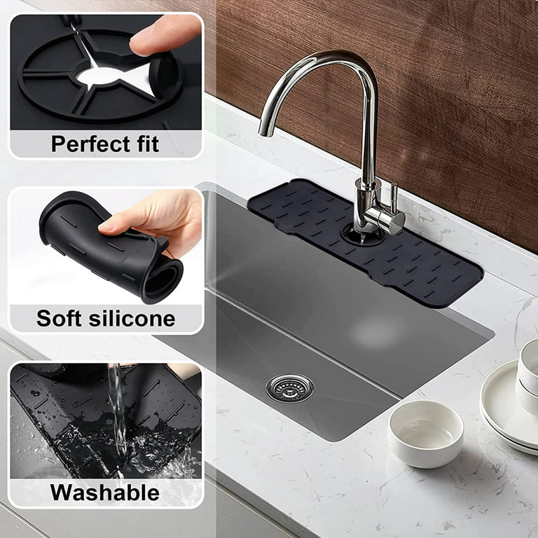 Colette Kitchen Sink Splash Guard, Silicone Faucet Mat, Silicone Sink  Faucet Mat, Bathroom Silicone Sink Faucet Mat Water Splash Guard, Black