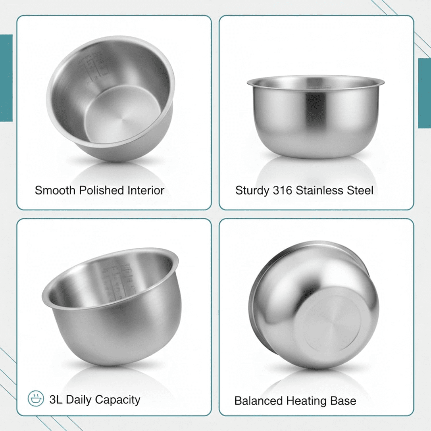316 Stainless Steel Inner Pot 3L Replacement | Premium Rice Cooker Bowl Compatible with Zojirushi NP-HCC10 | Uncoated One-Piece Design for Even Heating & Daily Cooking