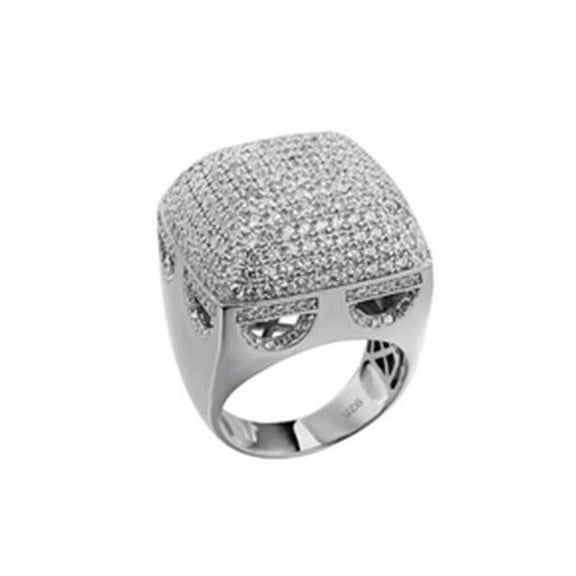 14K White Gold Plated Round Cut Moissanite 3Ct Micro Pave Men's Pinky Ring