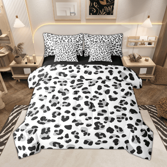 Manfei Gray Cheetah Print Twin Bedding Sets 7pcs, Wild Animal Bedding Comforter Set, Aesthetic Leopard Print Sheet Sets, Super Cozy Room Decor