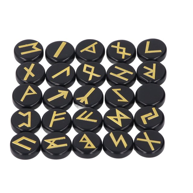 25Pcs Rune Stone Set Crystal, Crystal Stone Engraved with Gold Letters for Praying Wealth Luck Home Decor Yoga Meditation Board Games and Handicrafts