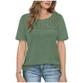 thumbnail image 2 of Vmvidoty Blouses for Women Summer Short Sleeve Crewneck Dressy Shirts Casual Waffle Knit Hollow Out Tunic Tops Green S, 2 of 5
