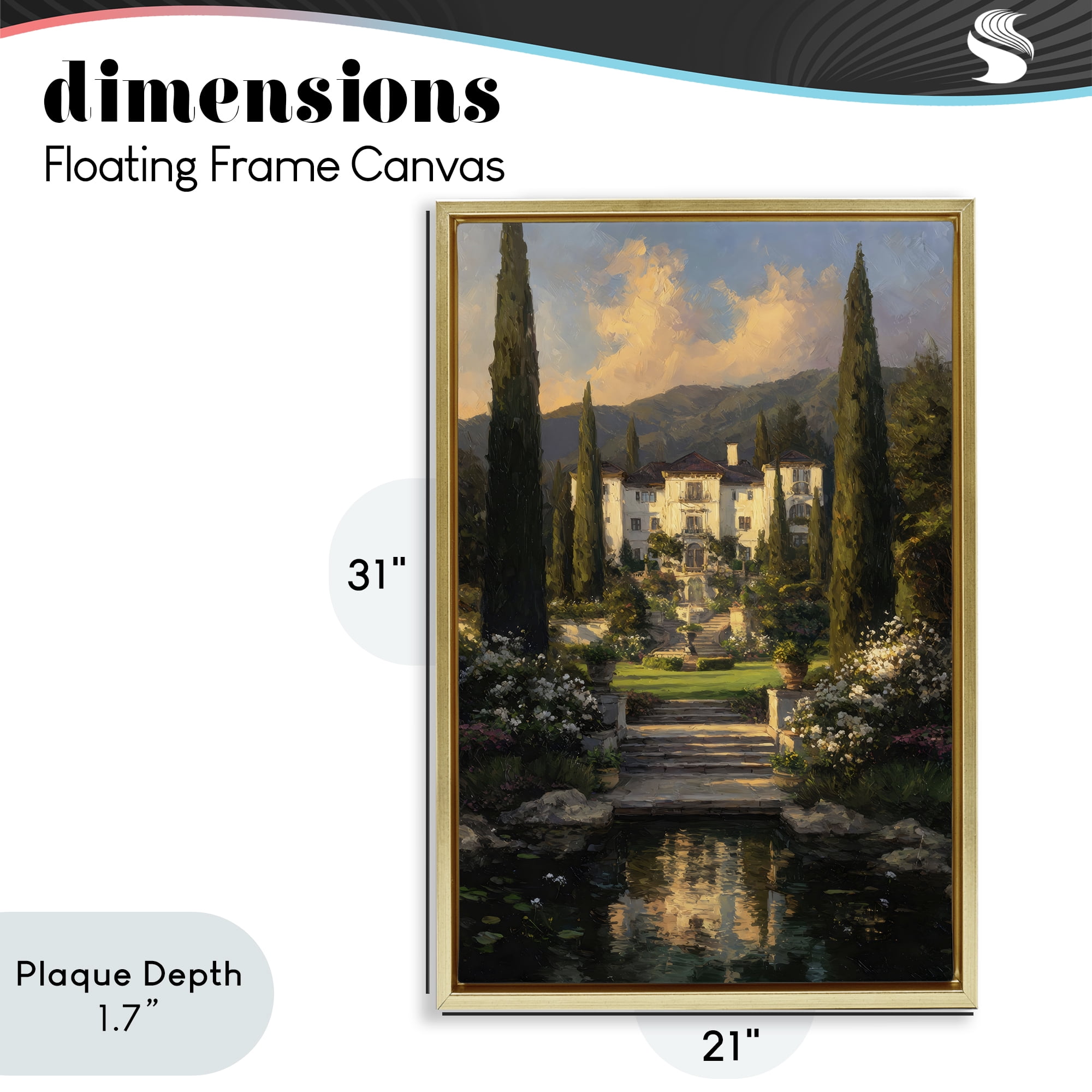 Stupell Industries Victorian Mansion at Sunset Gold Framed Floater Canvas Wall Art, design by Petal Prints Design