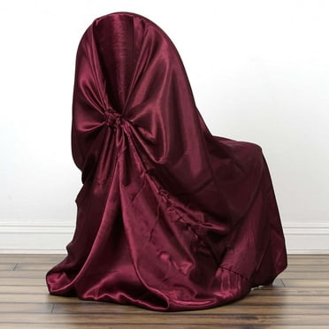 Efavormart Burgundy Chair Covers for Party 30 PCS Universal Satin Self Tie Banquet Folding Wedding Chair Cover - Fit on Most Chairs - Easy Use & Machine Wash Slipcovers for Outdoor Events