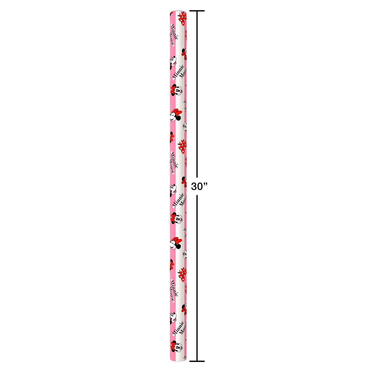 American Greetings 30 in. Minnie Mouse Wrapping Paper, Pink and White Stripes (1-Roll, 20 Sq. ft.)