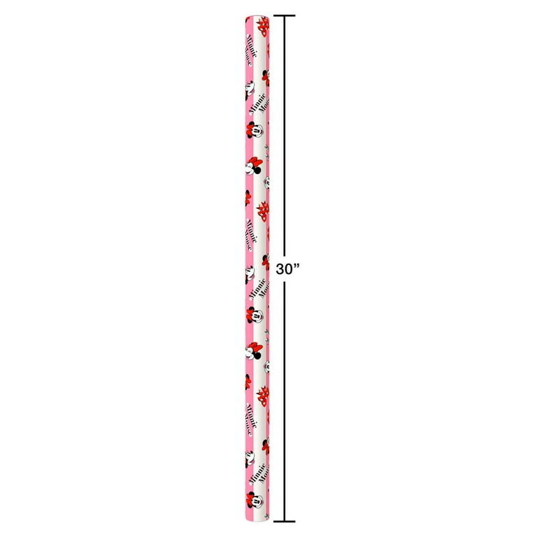 American Greetings 30 in. Minnie Mouse Wrapping Paper, Pink and White Stripes (1-Roll, 20 Sq. ft.)