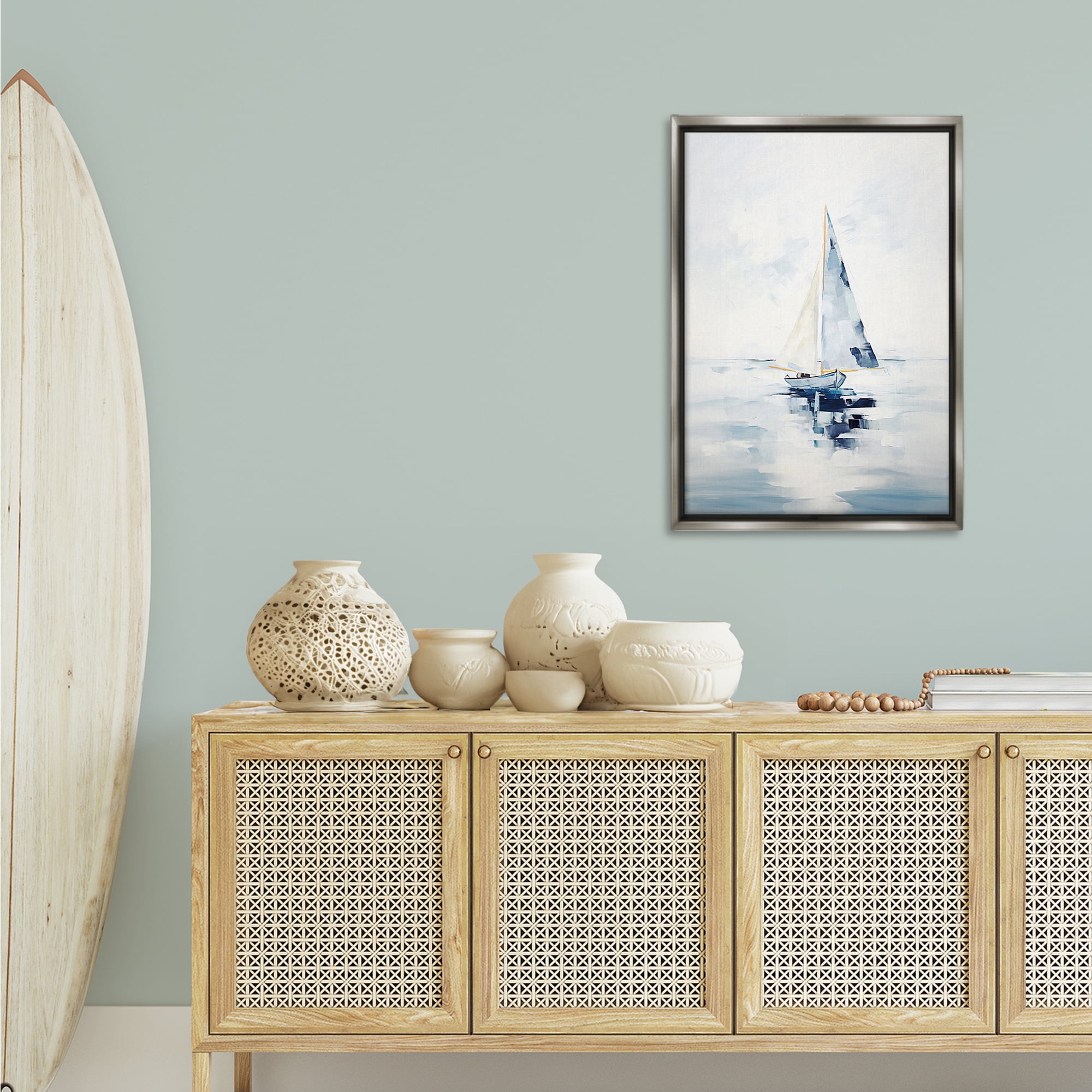Stupell Industries Abstract Paint Strokes Boat Abstract Painting Gray Floater Framed Canvas Art Print Wall Art, 21 x 31