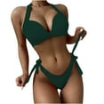 thumbnail image 2 of WREESH Womens Two Piece Swimsuit Halter Bikini Set High Cut Bikini Fashion Solid Bikini Push-Up Padded Swimsuit Set Beach Bathing Suit Olive Green, 2 of 6