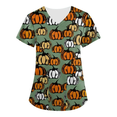 

CHMORA Digital Print Stretch Scrubs Top - Pandamed Notch Neck Women Stretch Top Positioning Printing Top(Green L)