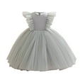 thumbnail image 1 of Yanlir Robe Sans Manches en Maille pour Fille Couleur Unie Manches Volantes Col Rond Robe de Soirée, Vêtements d'Été Respirants à la Mode, Style Princesse Mignon (Gris, 3-4 Ans), 1 of 4