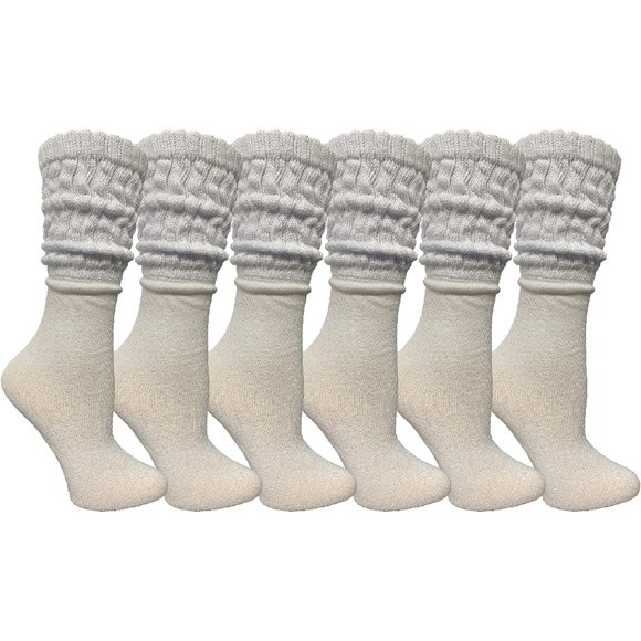 6 Pairs AmPm Womens Cotton Slouch Chunky Socks, Womens Knee High Boot Socks