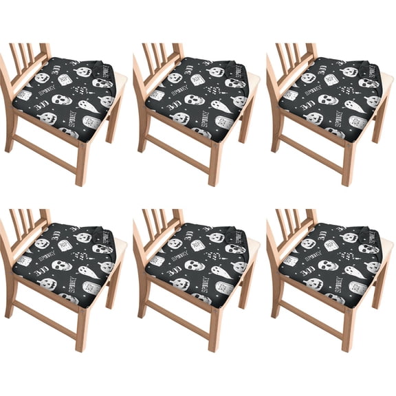 Set of 6 Scary Horror Chair Covers - Skeleton Skull Print Stretch Dining Seat Protectors