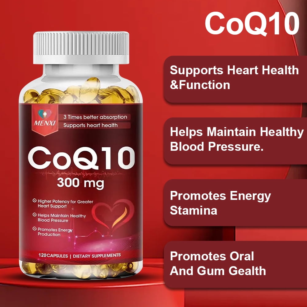 MENXI CoQ10 300mg, High Potency Ubiquinone Softgels for Heart Health & Energy Support, Antioxidant, 2 Bottles (120 Softgels Each)