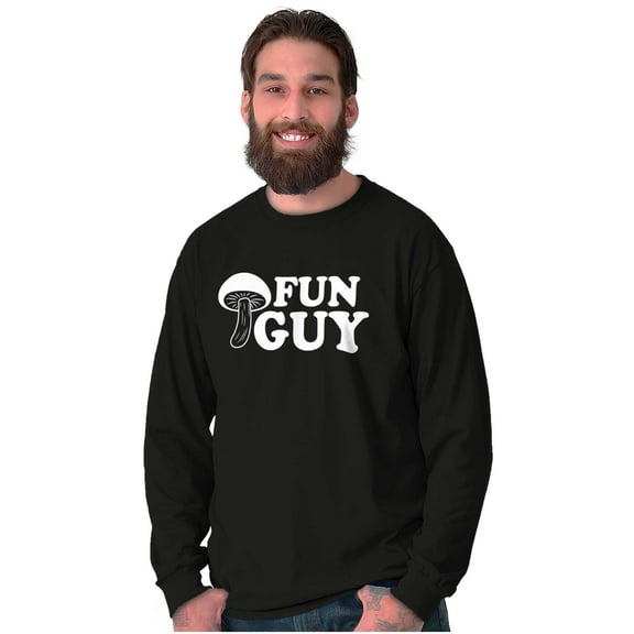 Fun Guy Fungi Mushroom Nerdy Geeky Men's Big & Tall Long Sleeve Graphic Tee Brisco Brands 2X